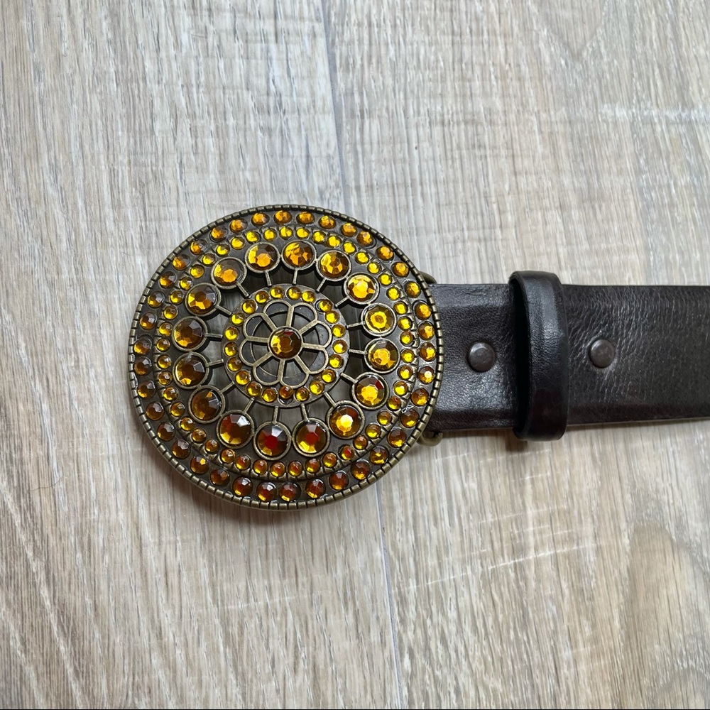 Rhinestone belt, real leather. Big buckle. - Picture 3 of 8
